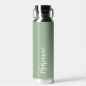 Sage groen perzik aangepaste naam script waterfles (Voorkant)