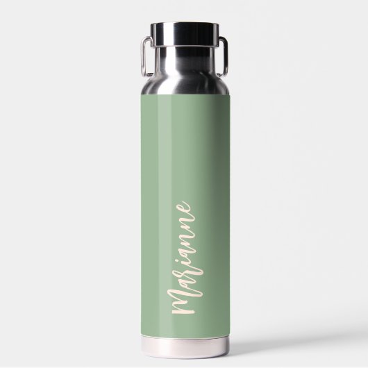 Sage groen perzik aangepaste naam script waterfles (Voorkant)
