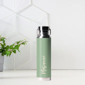 Sage groen perzik aangepaste naam script waterfles