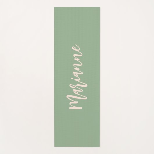 Sage groen perzik aangepaste naam script yogamat (Voorkant)