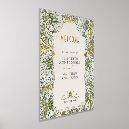 Sage Groen Pimpernel Morris Bruiloft Welkomstbord Folie Afdrukken (Laagn)