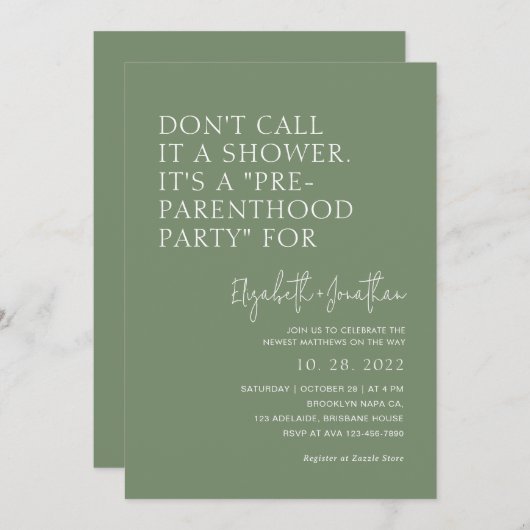 sage groen pre-ouderschapsfeest | BABY SHOWER Kaart (Voorkant / Achterkant)