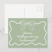 Sage Groen Retro Golvende Bruidsmeisje Voorstel Briefkaart (Voorkant / Achterkant)