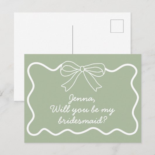Sage Groen Retro Golvende Bruidsmeisje Voorstel Briefkaart (Voorkant / Achterkant)