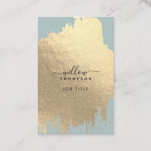 Sage Groen Roos Gouden Folie Brush Stroke QR Code Visitekaartje (Voorkant)