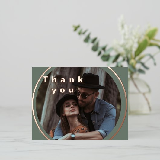 Sage Groen roos Gouden Foto Dank u kaart (Staand Voorkant)