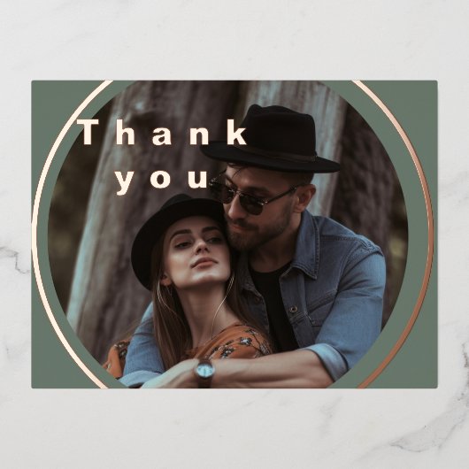 Sage Groen roos Gouden Foto Dank u kaart (Voorkant)