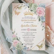 Sage Groen Roze Blauw Bloemen Quinceañera Sweet 16