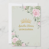 Sage Groen Roze Bloemen Bruin Meisje Quinceañera Kaart (Achterkant)