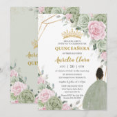 Sage Groen Roze Bloemen Bruin Meisje Quinceañera Kaart (Voorkant / Achterkant)