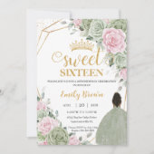 Sage Groen Roze Bloemen Bruin Meisje Zoet Zestien Kaart (Voorkant)