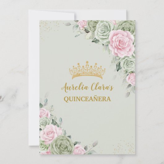 Sage Groen Roze Bloemen Bruin Meisje Zoet Zestien Kaart (Achterkant)