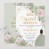 Sage Groen Roze Bloemen Bruin Meisje Zoet Zestien Kaart (Voorkant / Achterkant)