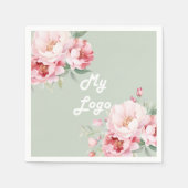 Sage groen roze bloemen business logo servet (Voorkant)