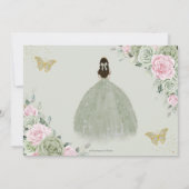 Sage Groen Roze Bloemen Goud Quinceanera Prinses Save The Date (Achterkant)