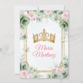 Sage Groen & Roze Bloemen Mis Quince 16e Verjaarda Kaart (Achterkant)