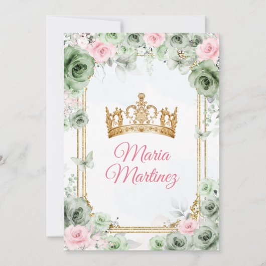 Sage Groen & Roze Bloemen Mis Quince 16e Verjaarda Kaart (Achterkant)