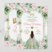 Sage Groen & Roze Bloemen Mis Quince 16e Verjaarda Kaart (Voorkant / Achterkant)