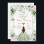 Sage Groen & Roze Bloemen Mis Quince 16e Verjaarda Kaart<br><div class="desc">Sage Groen & Roze Bloemen Mis Quince 16e Verjaardag Uitnodiging Mis Quince 15 Anos,  16e Verjaardag Vlinder.</div>