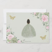 Sage Groen Roze Bloemen Quinceanera Bruin Prinses Save The Date (Achterkant)