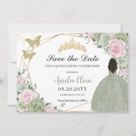Sage Groen Roze Bloemen Quinceanera Bruin Prinses Save The Date
