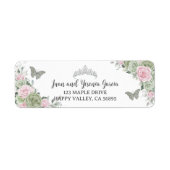 Sage Groen Roze Bloemen Quinceanera Retouradres Etiket (Voorkant)