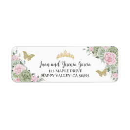 Sage Groen Roze Bloemen Quinceanera Retouradres Etiket