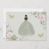 Sage Groen Roze Bloemen Quinceanera Tan Prinses Save The Date (Achterkant)