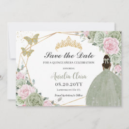Sage Groen Roze Bloemen Quinceanera Tan Prinses Save The Date