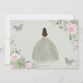 Sage Groen Roze Bloemen Zilver Quinceanera Prinses Save The Date (Achterkant)