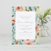 Sage Groen Roze  Botanisch Baby shower Kaart (Staand voorkant)