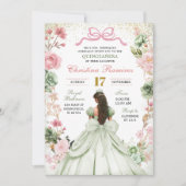 Sage Groen Roze Coquette Bow Princess Quinceanera Kaart (Voorkant)