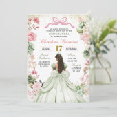 Sage Groen Roze Coquette Bow Princess Quinceanera Kaart (Staand voorkant)