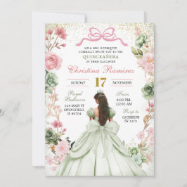 Sage Groen Roze Coquette Bow Princess Quinceanera Kaart