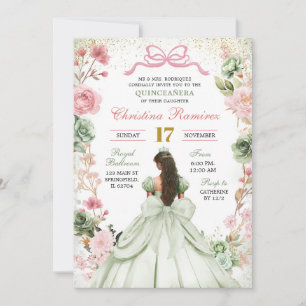 Sage Groen Roze Coquette Bow Princess Quinceanera Kaart