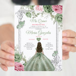 Sage Groen Roze Mis Quince 15 Anos Kroon Kaart<br><div class="desc">Quinceañera Sage Groen Roze Zilver Kroon Uitnodiging Mis Quince 15 Anos,  16e Verjaardag, </div>