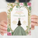 Sage Groen Roze Mis Quince 15 Anos Kroon Vlinder Kaart<br><div class="desc">Quinceañera Sage Groen Roze Goud Kroon Uitnodiging Mis Quince 15 Anos,  16e Verjaardag Vlinder.</div>