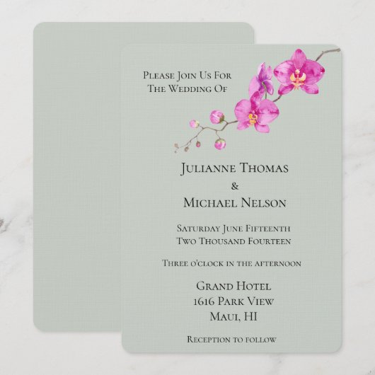 Sage Groen Roze Orchidee Bloemen Huwelijk Kaart (Voorkant / Achterkant)