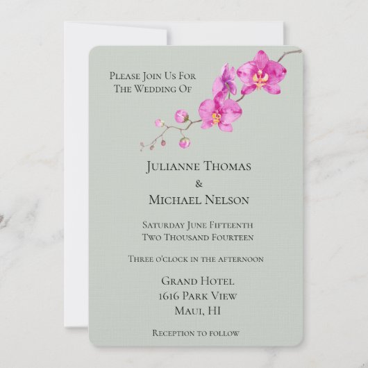 Sage Groen Roze Orchidee Bloemen Huwelijk Kaart (Voorkant)