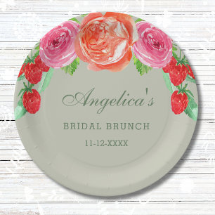 Sage Groen Roze Perzik Pioen Bridal Brunch Papieren Bordje
