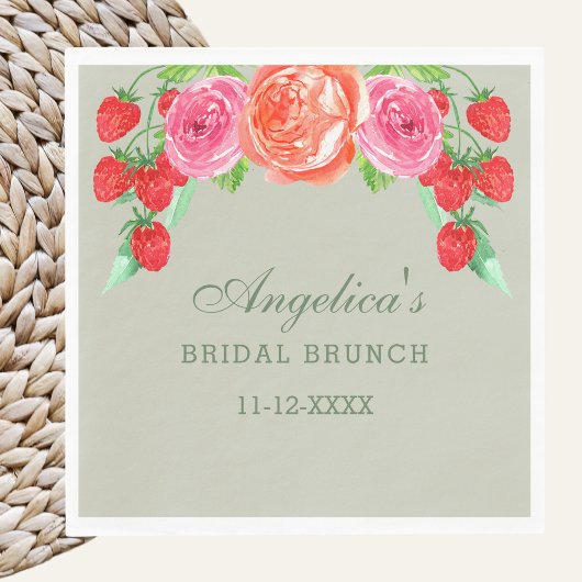 Sage Groen Roze Perzik Pioen Bridal Brunch Servet