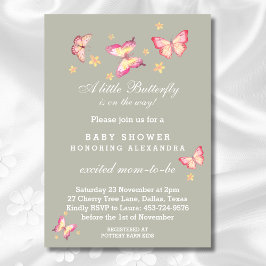 Sage Groen Roze Perzik Vlinder Baby Meisje Douche  Kaart