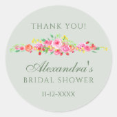 Sage Groen Roze Pioen Vrijgezellenfeest Dank u Ronde Sticker (Voorkant)