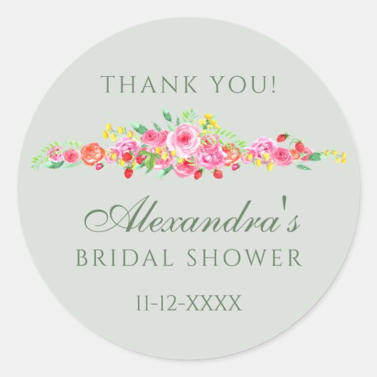 Sage Groen Roze Pioen Vrijgezellenfeest Dank u Ronde Sticker (Voorkant)