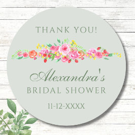 Sage Groen Roze Pioen Vrijgezellenfeest Dank u Ronde Sticker