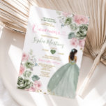 Sage Groen & Roze Prinses Floral Goud Quiñceanera Kaart<br><div class="desc">Sage Green & Pink Princess Floral Gold Quiñceanera Uitnodiging Mis Quince 15 Anos,  16e verjaardag, </div>