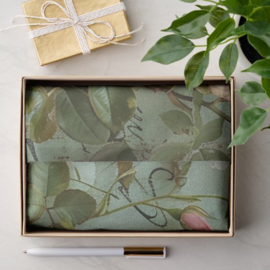  Sage Groen & Rozen Achtergrond Decoupage Tissuepapier (Geschenk)