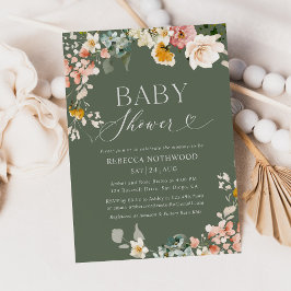 Sage Groen Rustiek Baby shower Uitnodiging