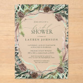 Sage Groen Rustiek Groen Pinecone Vrijgezellenfees Acryl Uitnodigingen (Voorkant)