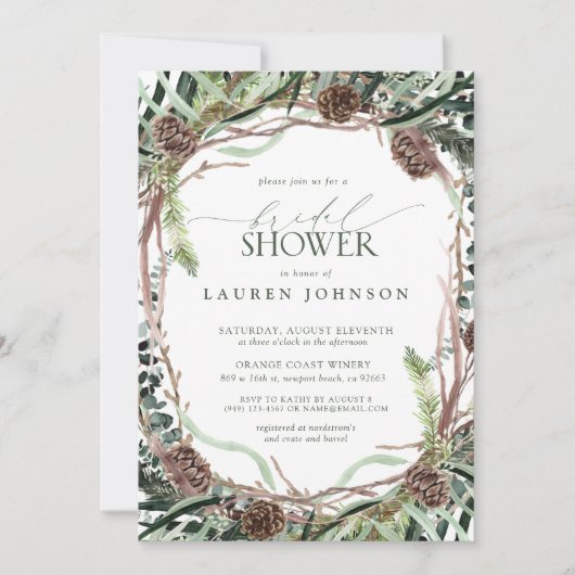 Sage Groen Rustiek Groen Pinecone Vrijgezellenfees Kaart (Voorkant)